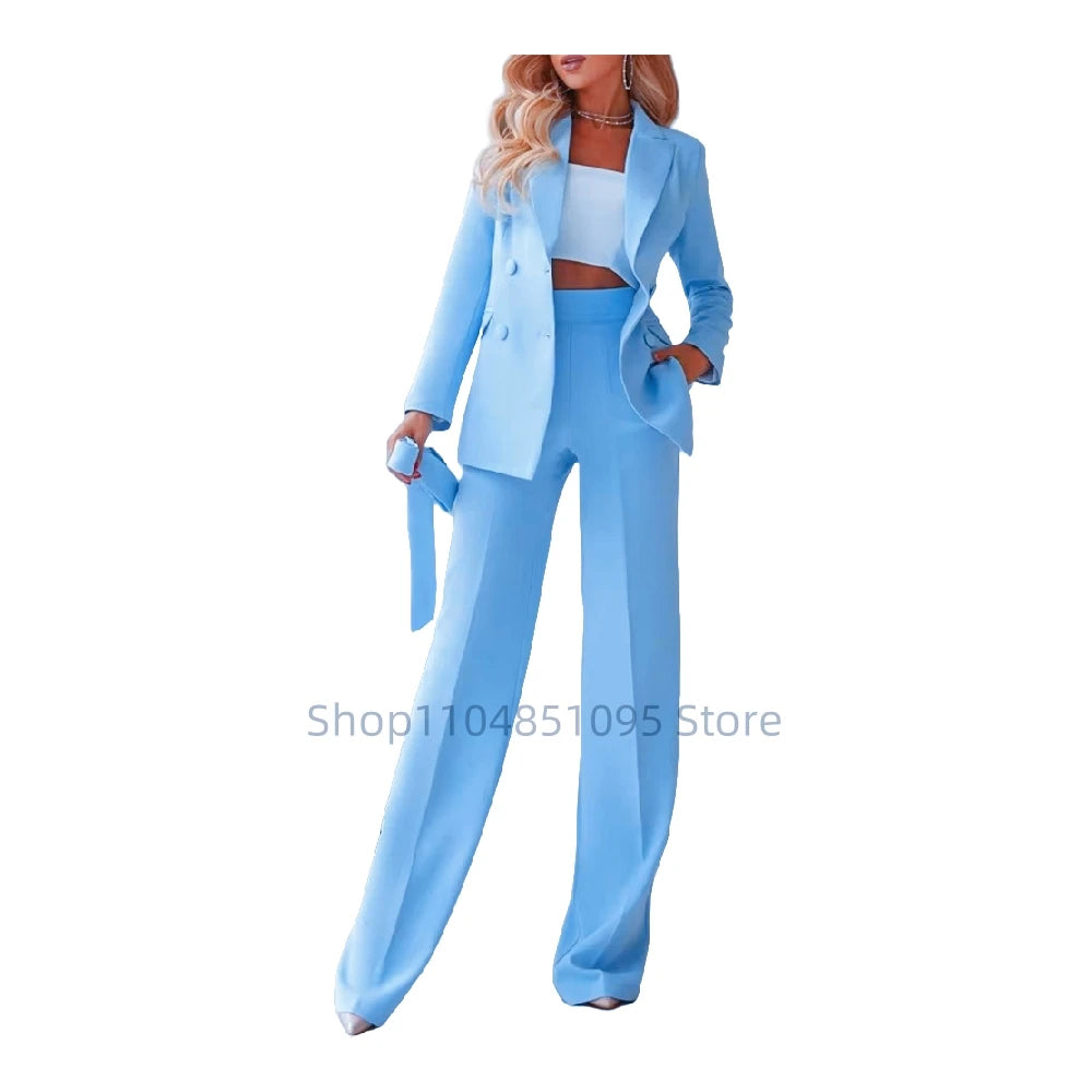 Pant Suits Outfit Womens Matching Sets Pants Elegant High Quality Double Breasted Blazer Suit Set Fashion 2 Pieces For Women