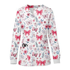 Women O-Neck Nursing Spa Scrub Uniforms Printed Scrubs Top Cartoon Medical Uniform Stretch Scrubs Top Long Sleeve Medicale Femme