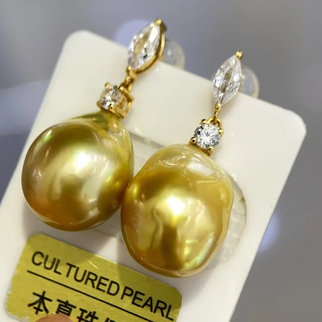 Customized 14K/18K Read Gold Set South Sea Golden Baroque Pearl Jewelry Bespoke Genuine Diamond One Of A Kind High Fine Jewelry