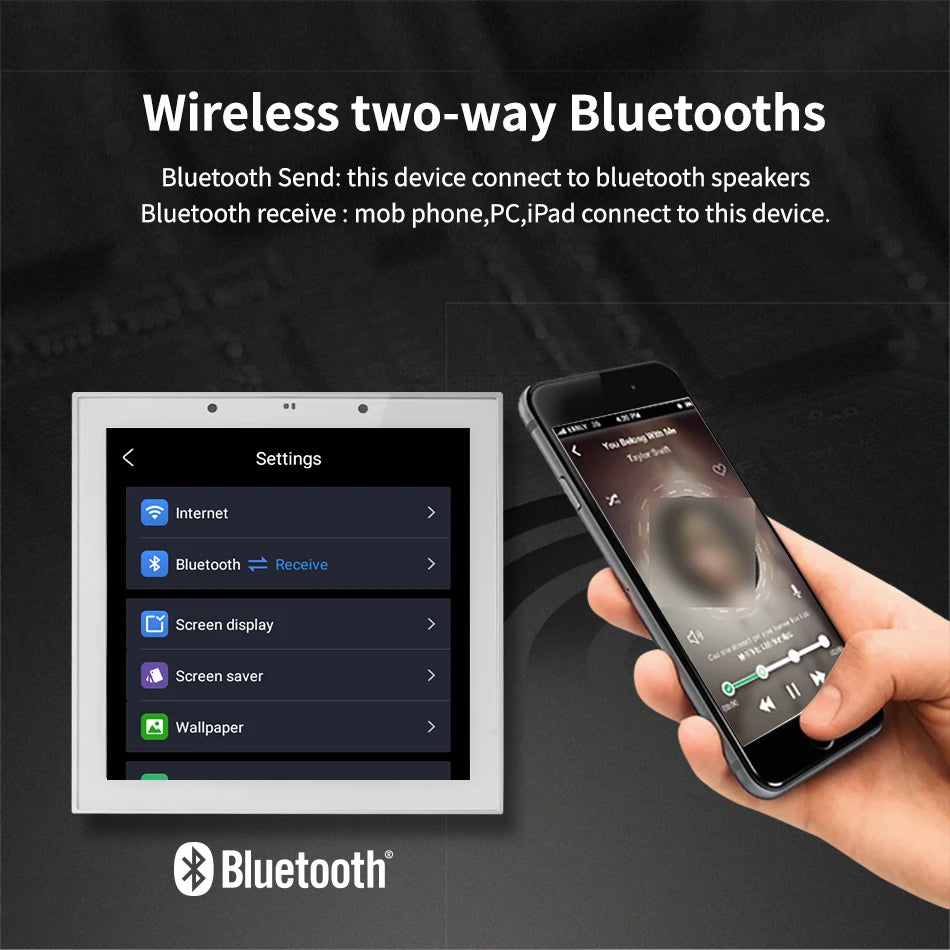 Smart Home Touch Screen 4inch WIFI Android11 bluetooths audio in Wall Amplifier Control Background Music Ceiling Speakers system