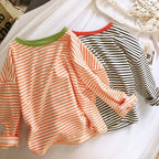 Boys and Girls T-shirt Long Sleeved Children's Base Shirt Spring and Autumn Pure Cotton Casual Versatile Striped Baby Top