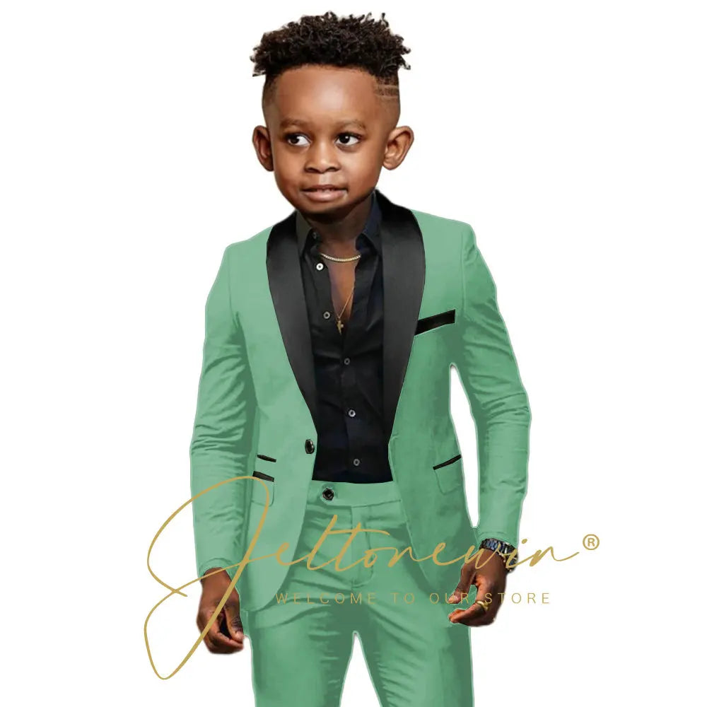 White Boys Suits 2 Pieces Wedding Formal Party Tuxedo Child Shawl Lapel Kids Dress Jacket Pants Slim Fit Blazer Sets