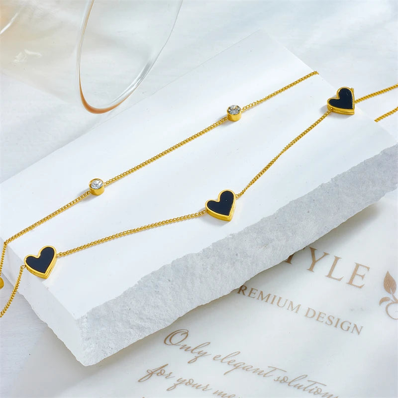 DIEYURO 316L Stainless Steel Heart Love Anklets For Women Girl New Trend Multi-layer Leg Chain Non-fading Jewelry Gift Party