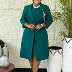 Office Ladies Elegant Two Piece Set Blazer Coat Chest Chain O Neck Sleeveless Inner Dress Classy Slim Church Formal Work Wear