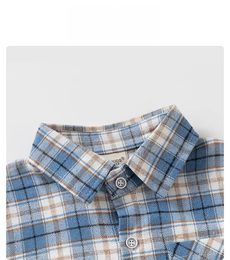 Spring Autumn Kids Plaid Long Sleeve Shirt Korean Style Boys Girls Loose Oversized Top Light Outerwear Casual Children Blouse