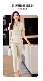 Summer Fabric Professional Women Business Suit with Pants and Jackets Coat Pantsuits Blazers Ladies Work Wear Trousers Set
