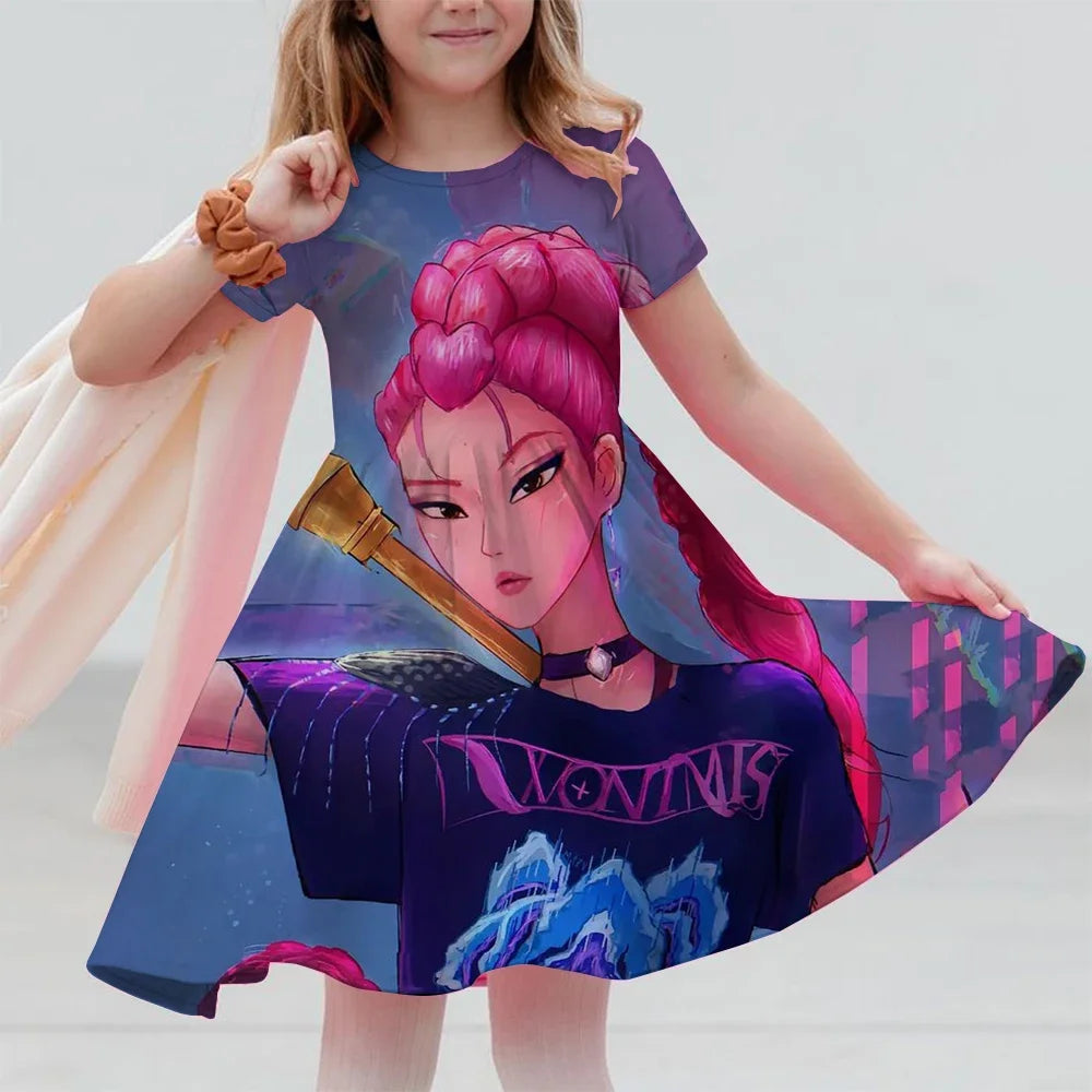 Girls Dresses Summer Casual Kids Dress For Girls KPop Demon Hunters Huntrix Toddlers Clothes Children Dress 3-14