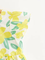 Vibrant Lemon Yellow Girl Short Sleeve Dress - Fresh Floral Pattern with Comfortable Cut