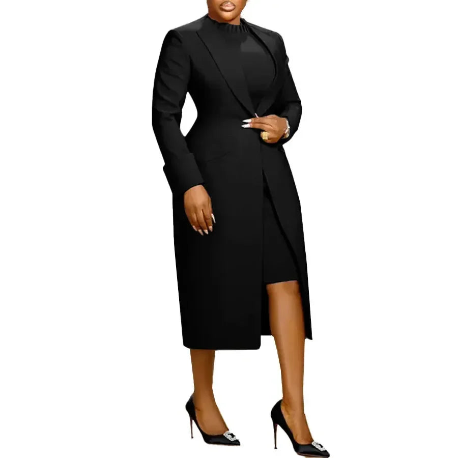 Women's Set Full Sleeve Long Blazer Coat+ Long Dress Suit  Winter Streetwear Two 2 Piece Set Africa OL Work Outfits