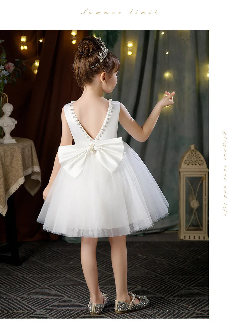 2-10 Years Girls Princess Dress Summer Tulle Big Bow Girls Wedding Dress Piano Performance Costume Host Costume New Kids Clothes