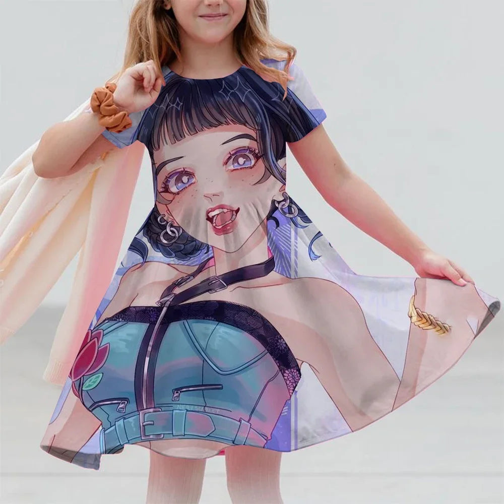 Girls Dresses Summer Casual Kids Dress For Girls KPop Demon Hunters Huntrix Toddlers Clothes Children Dress 3-14