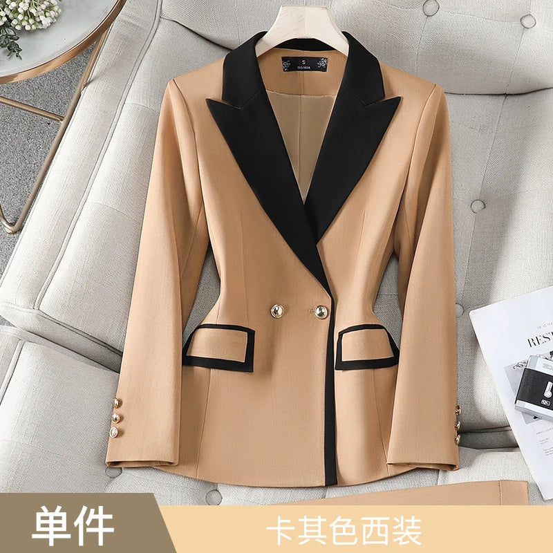 XFPV Office Lady Women Long Sleeves Blazer 2025 Autumn New Contrast Color Double Breasted Notched Loose Blazers Coat Autumn New