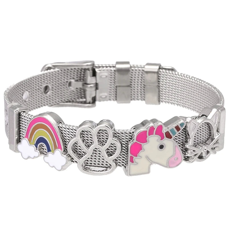 Fashion Stainless Steel For Woman Men Bracelet Mesh Bracelet Set Crystal Heart Anchor Charm Fine Bracelet Bangle Female Lover