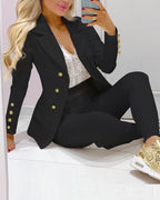 Women Two Pieces Pant Sets Formal Business Double Breasted Blazers Jacket Pants 2 Piece Set Elegant Ladies Suits Office Lady