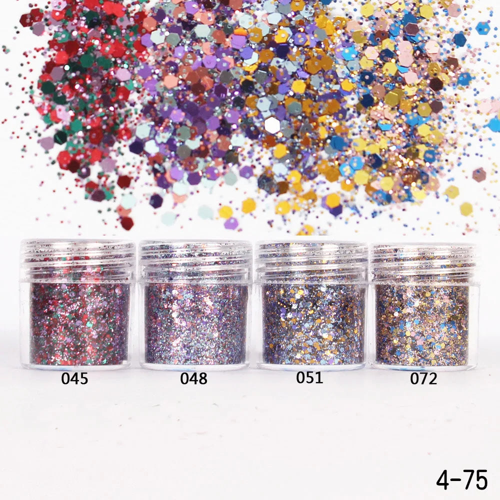 Holographic Glitter set 4 different shines Nail Sequins 10 grams each jar Holographic Cosmetic Festival Chunky Glitters Sequins