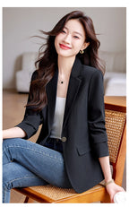 Bright Red Women's Suit Jacket, Stylish Fitted Coat, Black Asian-sized Young Girl Blazers. New 2026