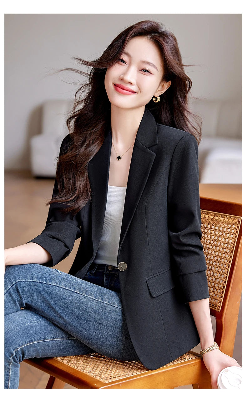 Bright Red Women's Suit Jacket, Stylish Fitted Coat, Black Asian-sized Young Girl Blazers. New 2026