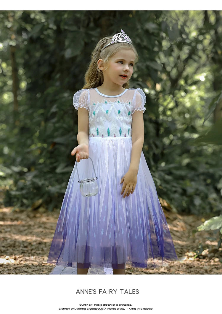 Elsa Dress Kids Girl Formal Princess Long Dress Summer Halloween Party Costumes Children's Frozen 2 Clothes for 3-12 Years Old