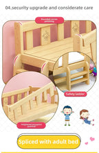 Solid Wood Children's Bed, Boy's Single Bed, with Guardrail, Girl's Princess Bed, Widened and Connected, Customizable