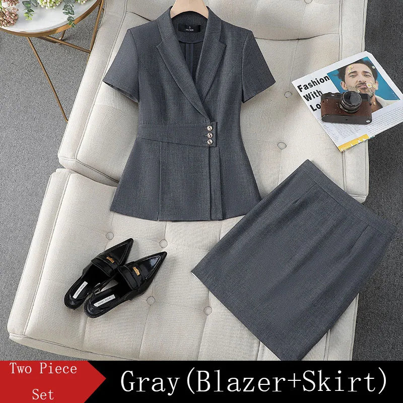 Summer Fabric Professional Women Business Suit with Pants and Jackets Coat Pantsuits Blazers Ladies Work Wear Trousers Set