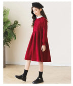 2026 winter spring Europe French Kids Baby girl clothes red long sleeve party princess Dress teenager new 4 8 9 10 14 12 year