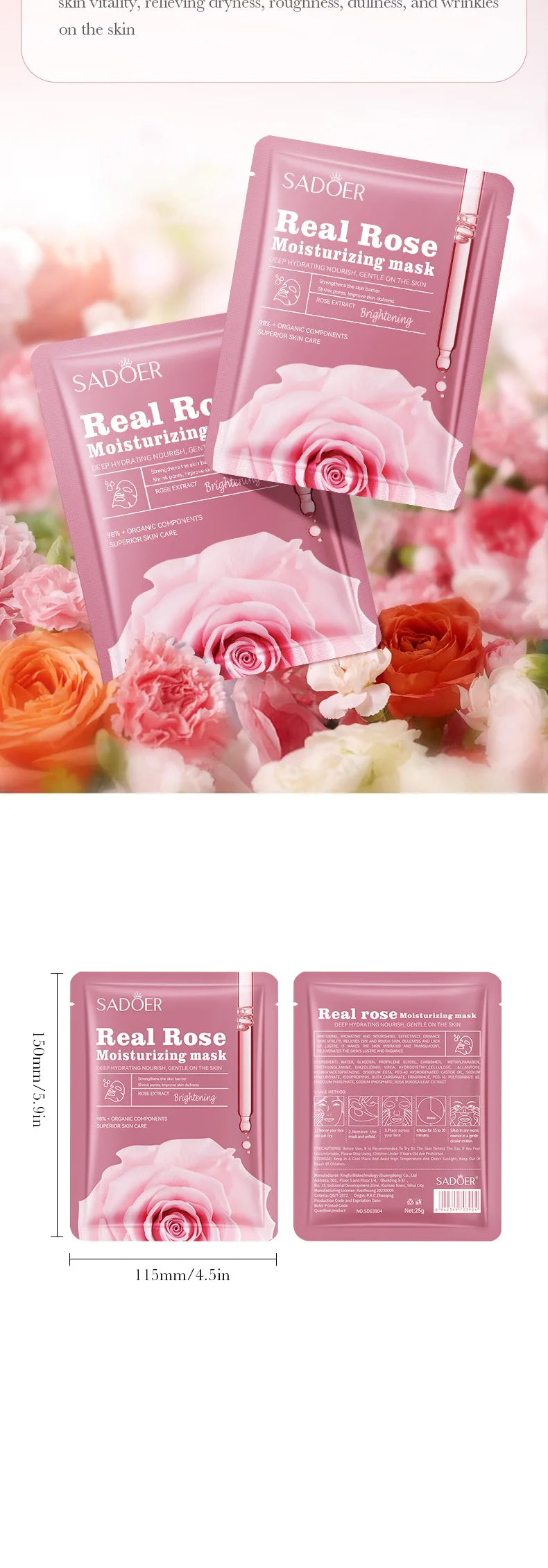 10pcs SADOER Fruit Floral Fragrance Face Mask Moisturizing Anti Wrinkle Hydrating Chamomile Blueberry Facial Masks Skin Care