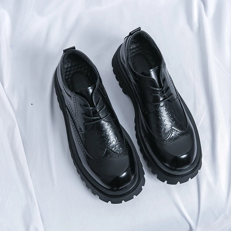 Fashion Patent Leather Men's Formal Shoes Comfortable Platform Luxury Genuine Leather New Elegant Man Wedding Social Derby Shoes