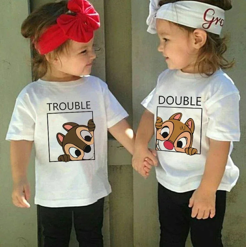 Chip and Dale Disney Kids Tshirts Cartoon Double and Trouble Print Summer Twins Tops Tees Funny Boys Girls Best Friends Shirts