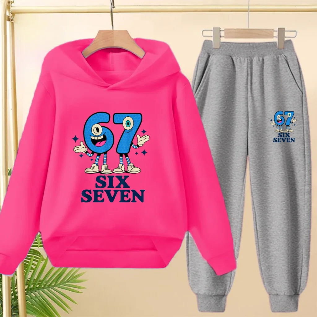 Kids Leisure Clothes Boy Girls Spring Hoodie 67 six seven Print Graphic Children Clothing 3 To 12 Age Comfortable Sportswear Set
