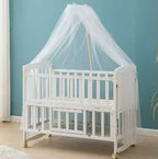 New 3 in 1 White Solid Wood Kids Cribs Adjisuable Wooden Baby Cot Bed With Net for New Born