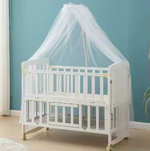 New 3 in 1 White Solid Wood Kids Cribs Adjisuable Wooden Baby Cot Bed With Net for New Born