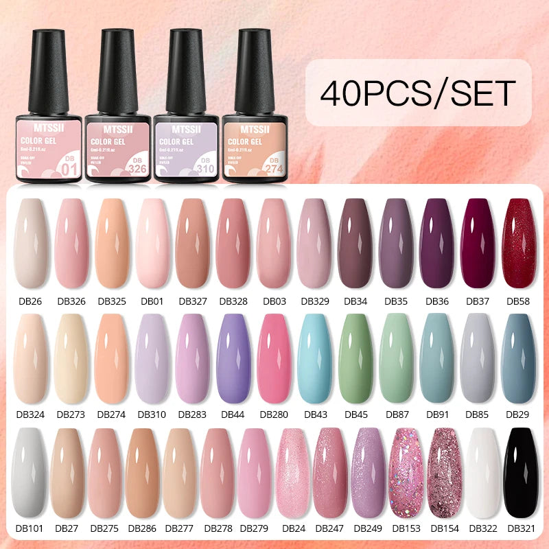 Mtssii 20/40/60Pcs Nail Gel Polish Set Kit Nude Pink Glitter Nail Art UV Gel Manicure Set Vernis Semi Permanent Base Top Coat