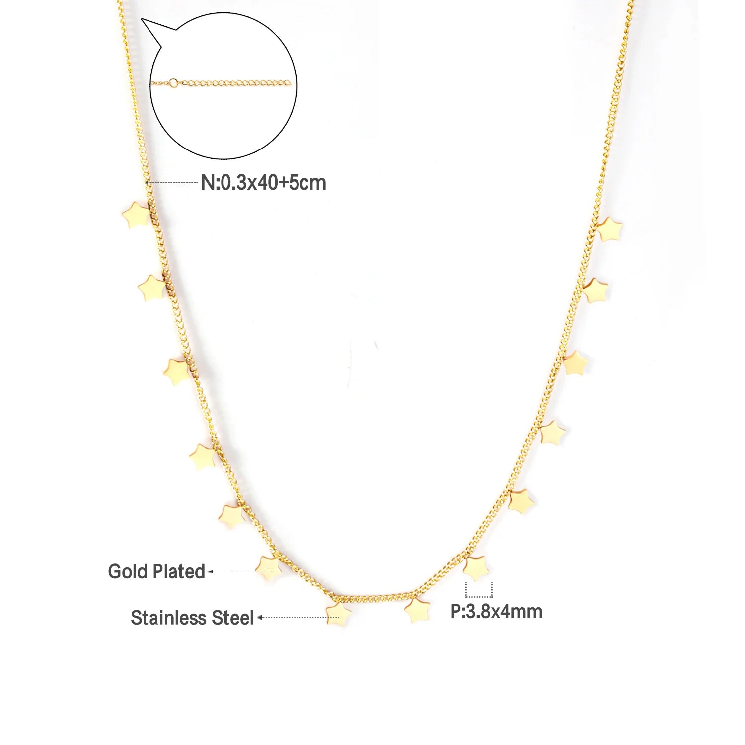 LUXUKISSKIDS Trendy Korean 5 Stars Charms Clavicle Choker Steel Fairy Woman Eight-Pointed Star with Shiny Zirconia Neck Collier