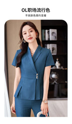 Summer Fabric Professional Women Business Suit with Pants and Jackets Coat Pantsuits Blazers Ladies Work Wear Trousers Set
