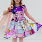 Girls Dresses Summer Casual Kids Dress For Girls KPop Demon Hunters Huntrix Toddlers Clothes Children Dress 3-14