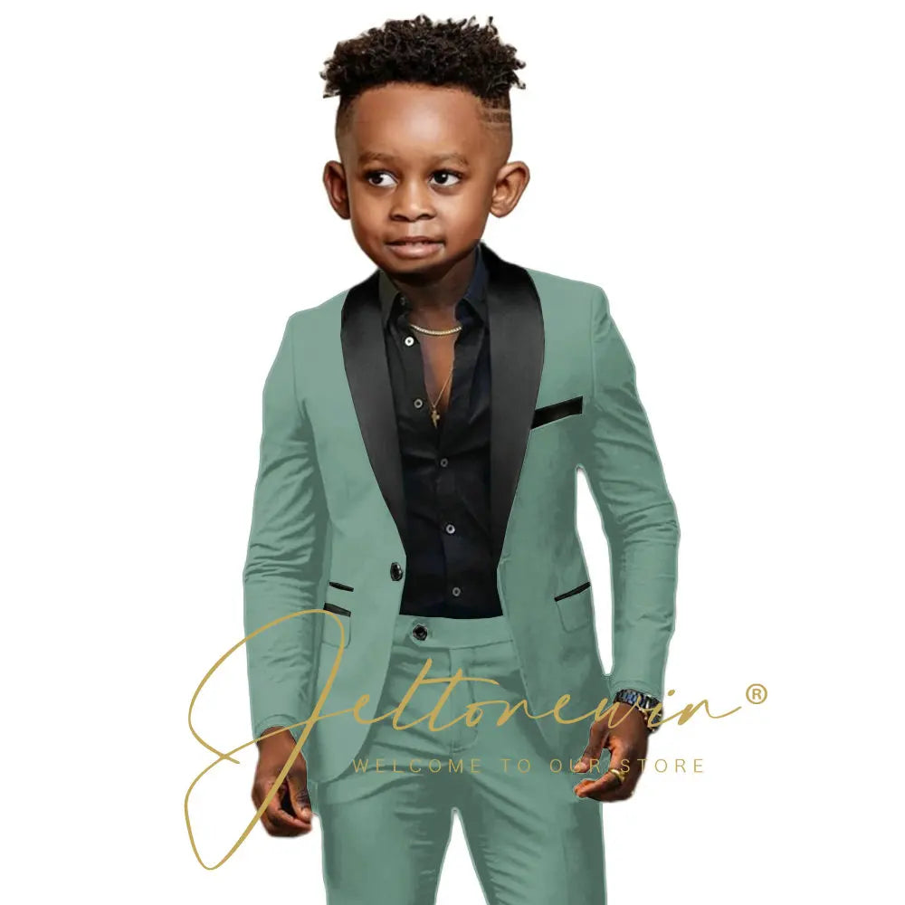 White Boys Suits 2 Pieces Wedding Formal Party Tuxedo Child Shawl Lapel Kids Dress Jacket Pants Slim Fit Blazer Sets