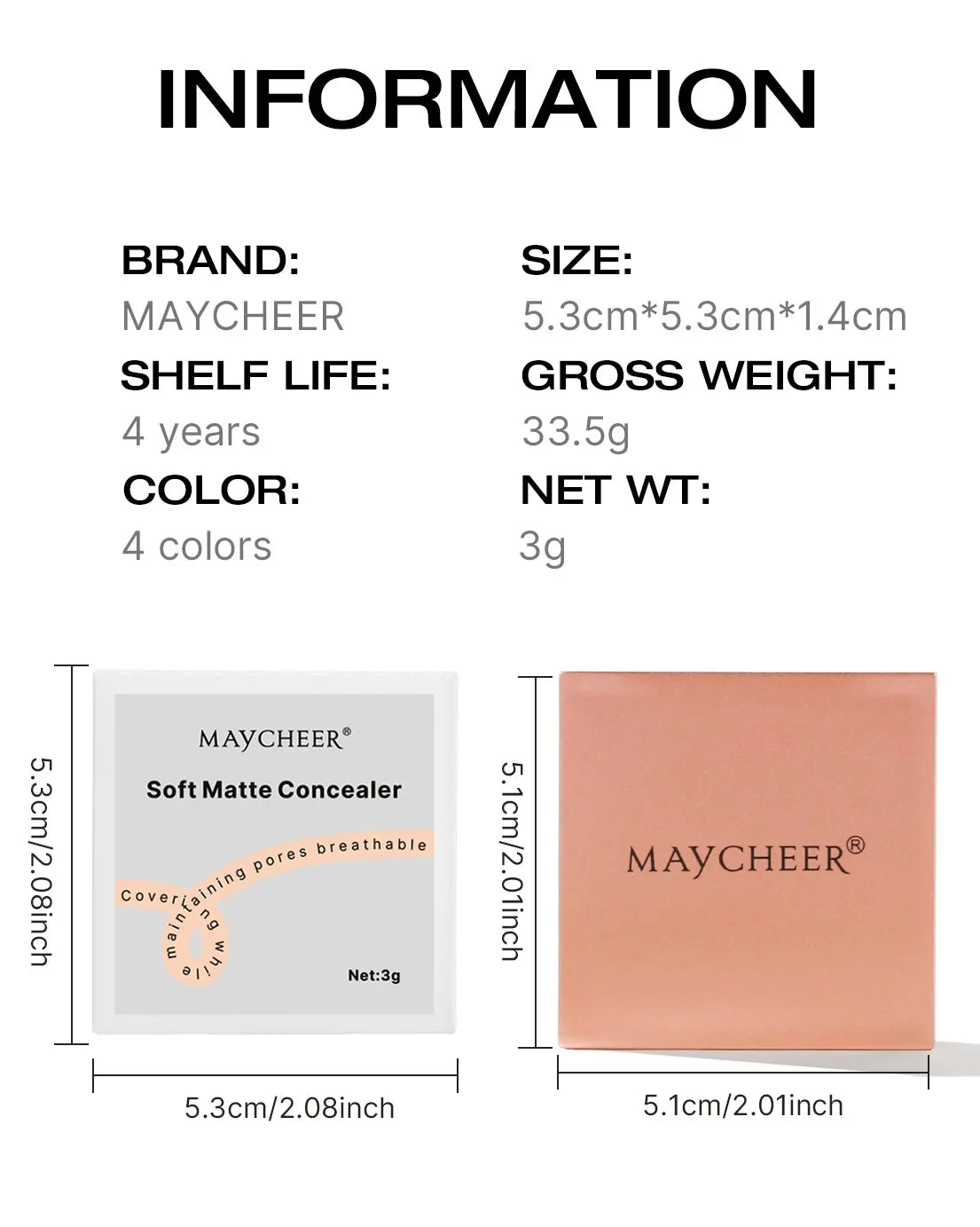 New Maycheer Eye Soft Matte Concealer Full Coverage Long Wear Waterproof Formula for Dark Circle Freckles&Blemishes Matte Finish