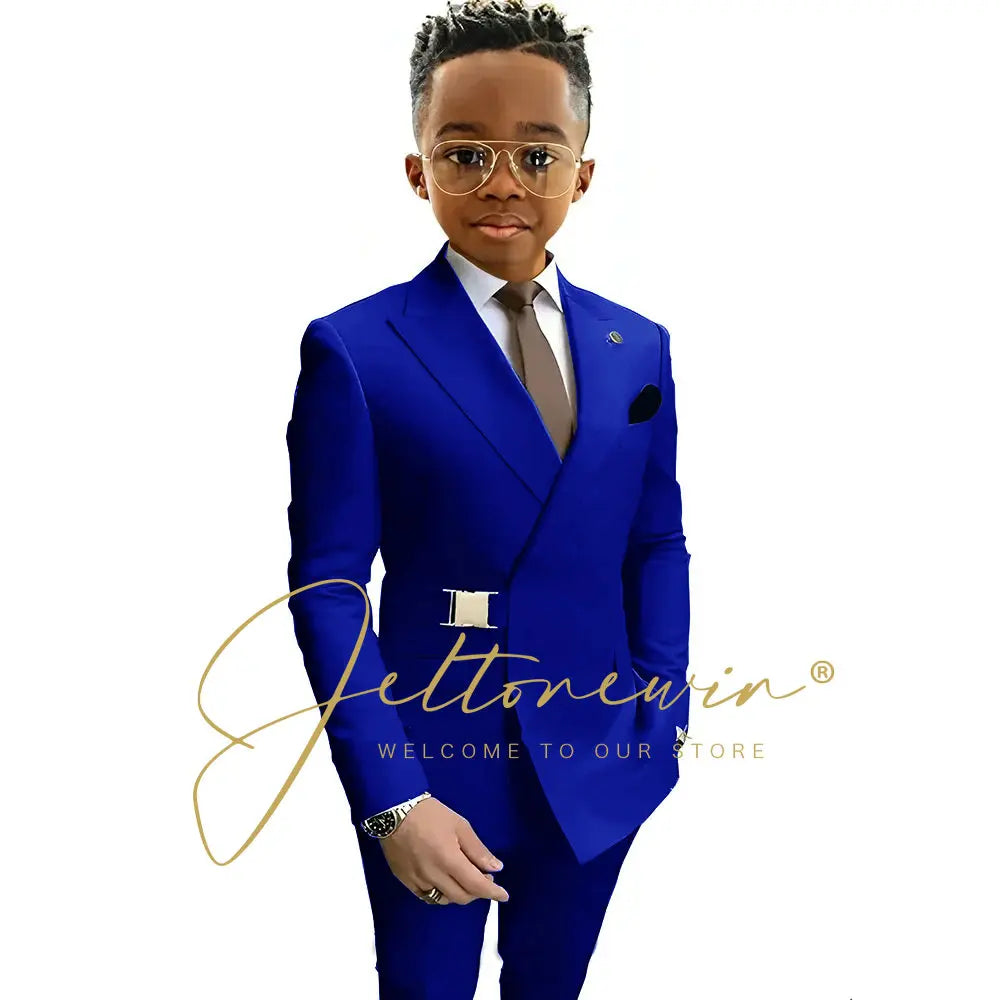 Boys Suit Fashion Wedding Tuxedos 2-piece Set Pointed Collar Jacket Double Breasted Blazer Pants for Party
