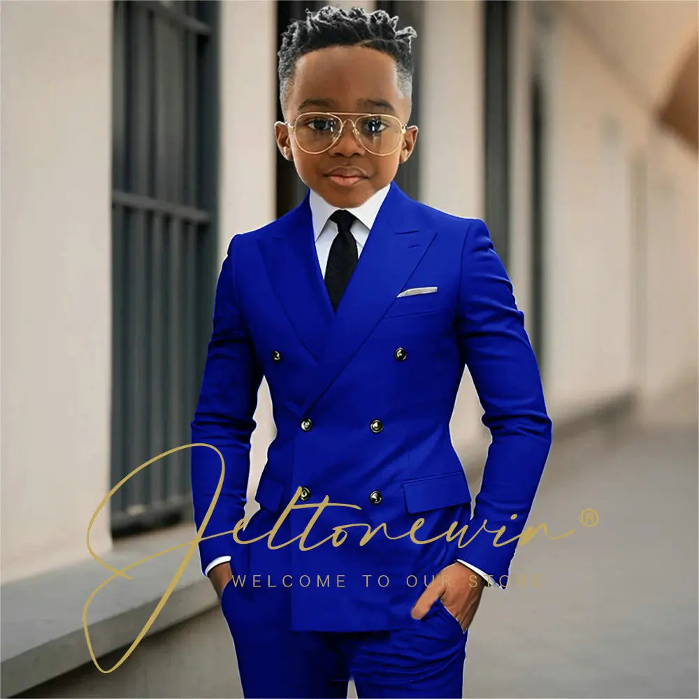 Boy's Beige Suit Set Double Breasted Blazer Pants 2 Pieces Classic kids Wedding Tuxedos Children Party Suits outfits