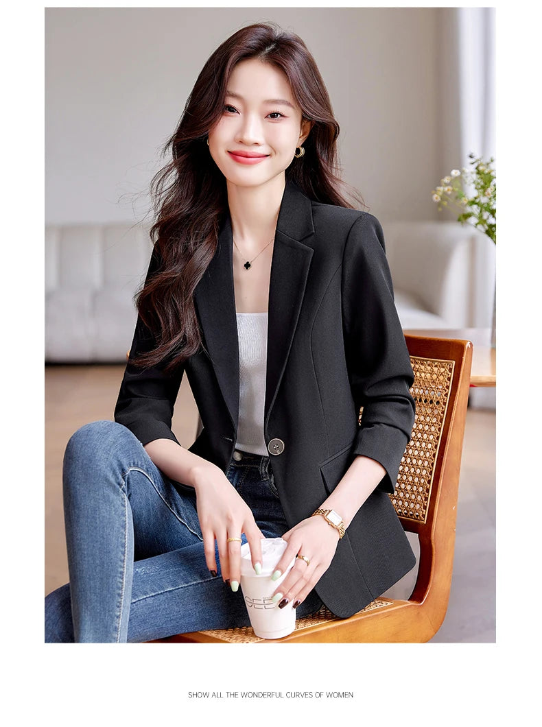 Bright Red Women's Suit Jacket, Stylish Fitted Coat, Black Asian-sized Young Girl Blazers. New 2026