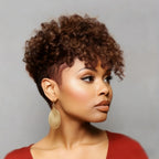 Human Hair Wig Burgundy 4# black Curly Pixie Cut with Layers With Bangs Short Hair Wigs For Women Full Machine Made Wig