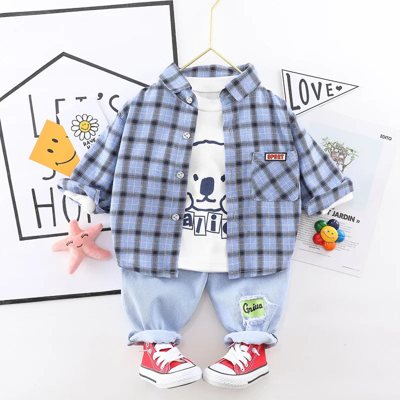 Baby Boy Clothes 0-5 Years Old Spring And Autumn Cotton Suit Boy Letter Plaid Hooded Shirt + Pants Baby Boy Two-Piece Suit