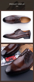 Luxury Mens Leather Shoes Fashions Genuine Leather Elegant Dress Derby Formal Shoe Casual Business Party Leather Shoes Coffee