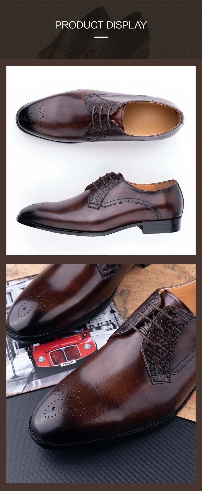 Luxury Mens Leather Shoes Fashions Genuine Leather Elegant Dress Derby Formal Shoe Casual Business Party Leather Shoes Coffee