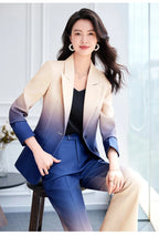 HIGH STREET Newest Fashion 2024 Designer Suit Set Women's Gradient Color Printed Single Button Blazer Flare Pants Suit