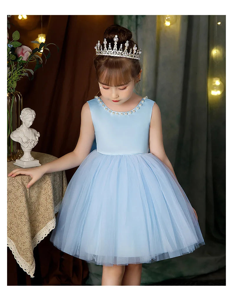 2-10 Years Girls Princess Dress Summer Tulle Big Bow Girls Wedding Dress Piano Performance Costume Host Costume New Kids Clothes