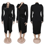 Women Dress 2 Piece Blazer Set Elegant Rhinestone 3D Flower Long Sleeve Coat Bodycon Midi Slip Dress Church Suit for Office Wear