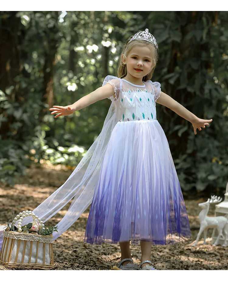 Elsa Dress Kids Girl Formal Princess Long Dress Summer Halloween Party Costumes Children's Frozen 2 Clothes for 3-12 Years Old