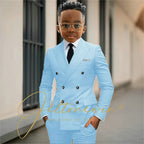 Boy's Beige Suit Set Double Breasted Blazer Pants 2 Pieces Classic kids Wedding Tuxedos Children Party Suits outfits