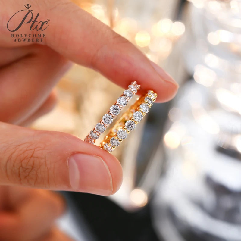 14K 18K Gold Plated Ring S925 Silver Pave Ring White Moissanite Ring Round Brilliant Cut Party Wedding Engagement Jewelry Gift